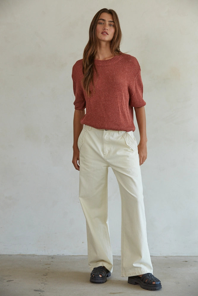 Knit Sweater Crew Neck Drop Shoulder Top