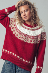 Nordic-Inspired Cable Knit Crewneck Sweater