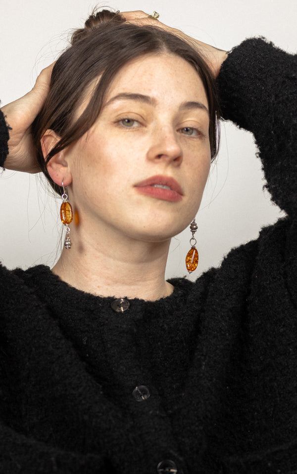 Silver + Amber Earrings