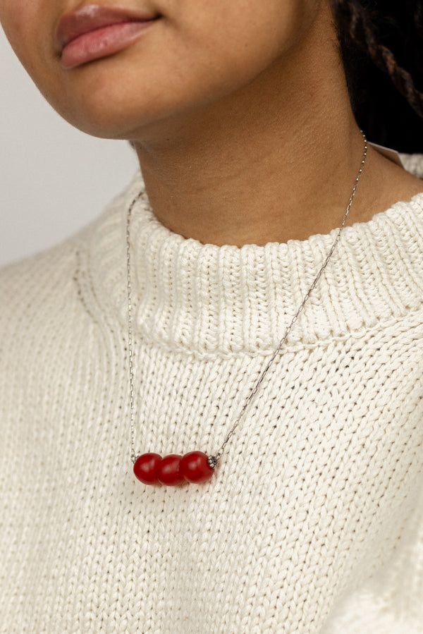 Trio African Red Glass Bead Necklace
