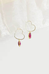 Ruby Heart Hoops