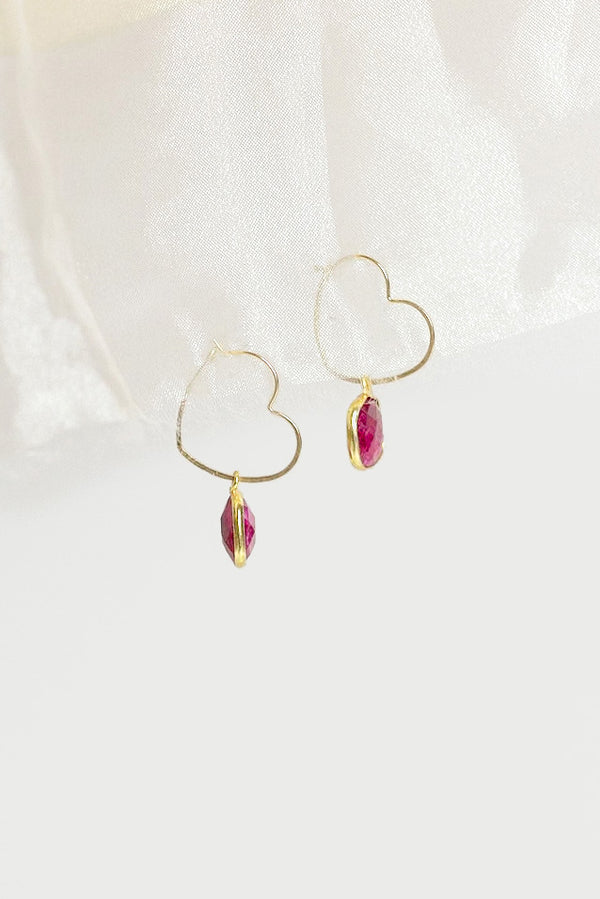 Ruby Heart Hoops