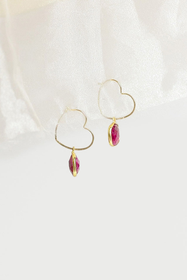 Ruby Heart Hoops
