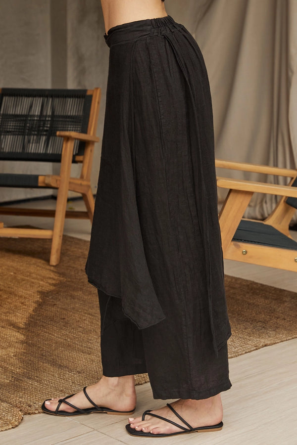 Italian Linen Draped Skirt Overlay with Pant