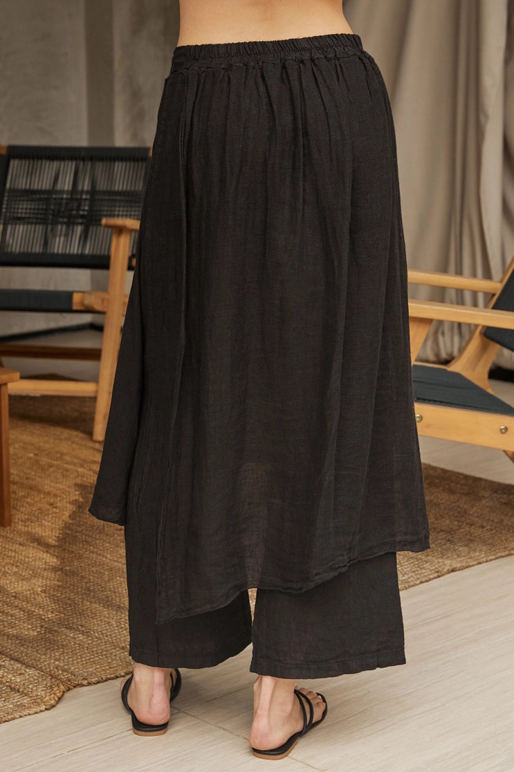 Italian Linen Draped Skirt Overlay with Pant