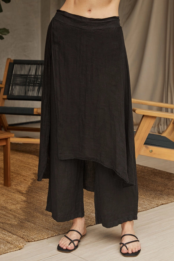 Italian Linen Draped Skirt Overlay with Pant