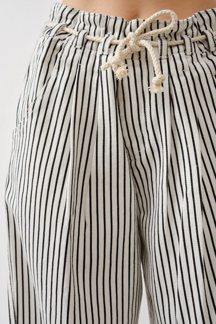 Stripe Wide Leg Pants with Rope Belt
