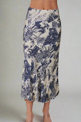 Tropical Print Silky Midi Skirt
