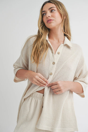 Waffled Fabric Buttondown Knitted Shirts