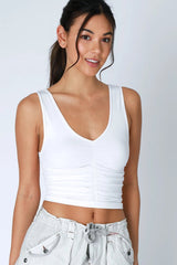 V Neck Shirred Top