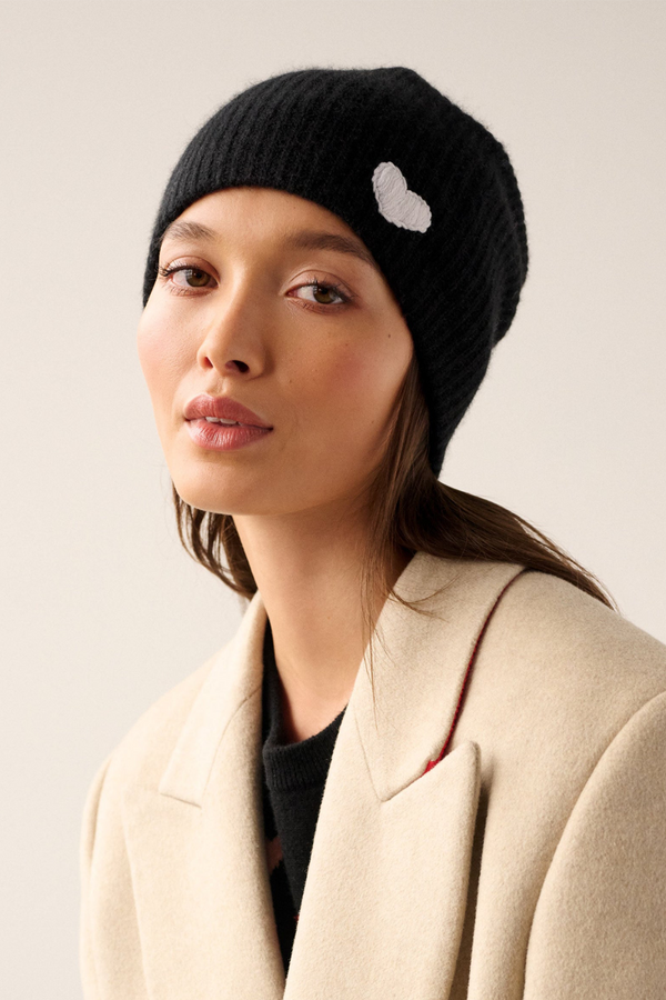 Cashmere Embroidered Heart Beanie