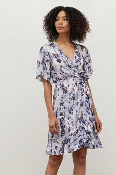 Abstract Floral Wrap Midi Dress