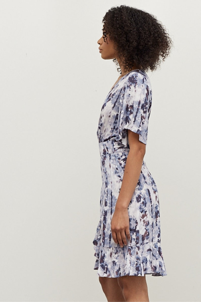 Abstract Floral Wrap Midi Dress
