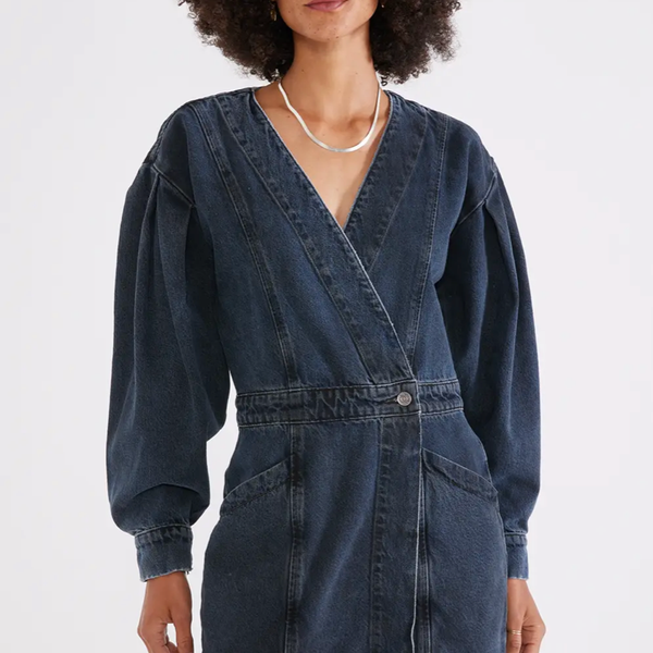 Etica Mira Dark Wash Denim Wrap Mini Dress S / Denim Etica Mira Dark Wash Denim Wrap Mini Dress S / Denim