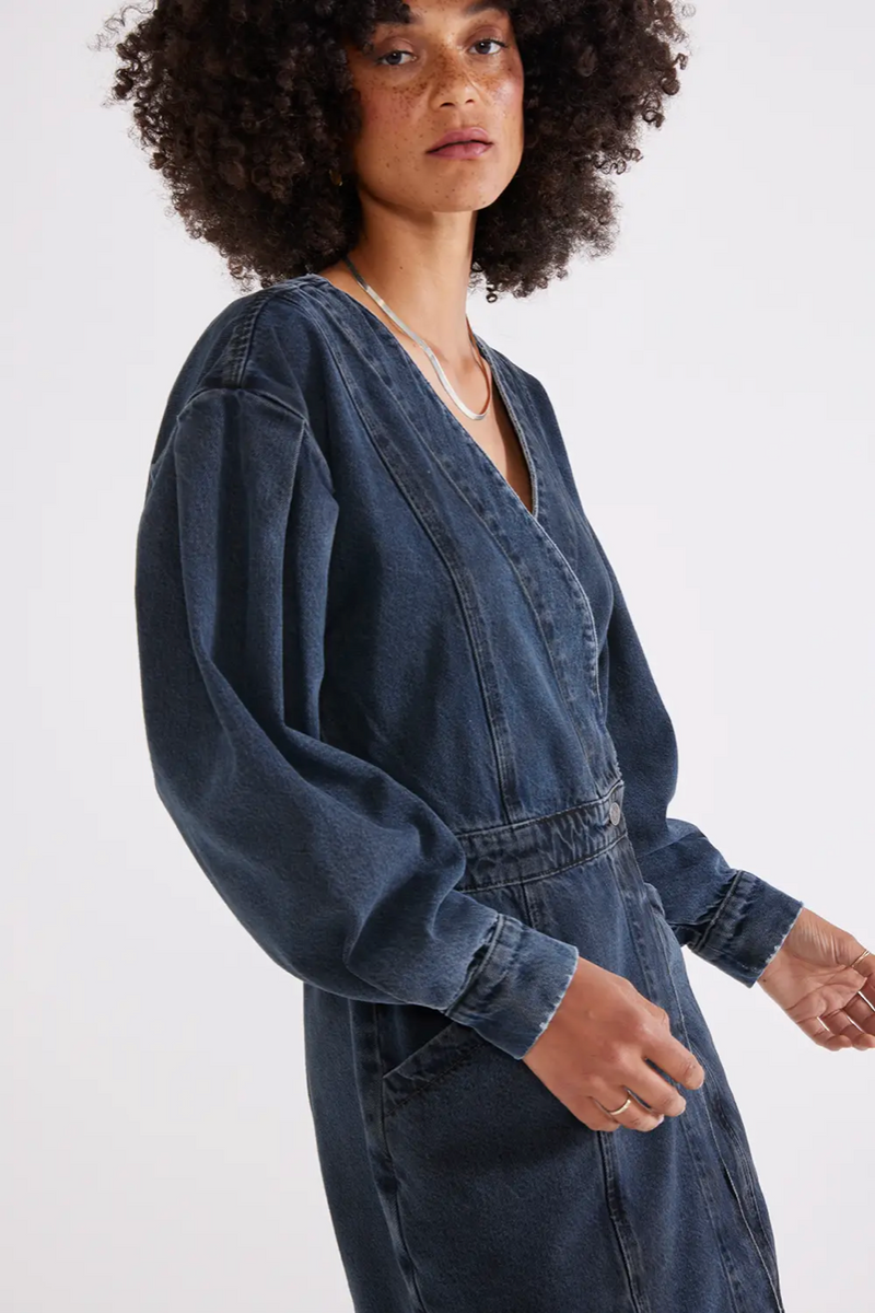 Etica Mira Denim Wrap Dress - Black Lava - Black Etica Mira Denim Wrap Dress - Black Lava - Black