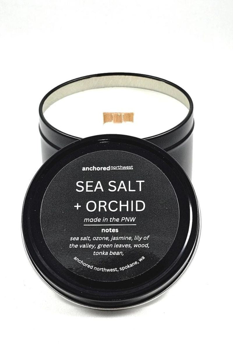 Sea Salt & Orchid Wood Wick Black Soy Candle