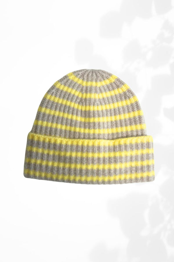 Cashmere Luxe Striped Ribbed Beanie