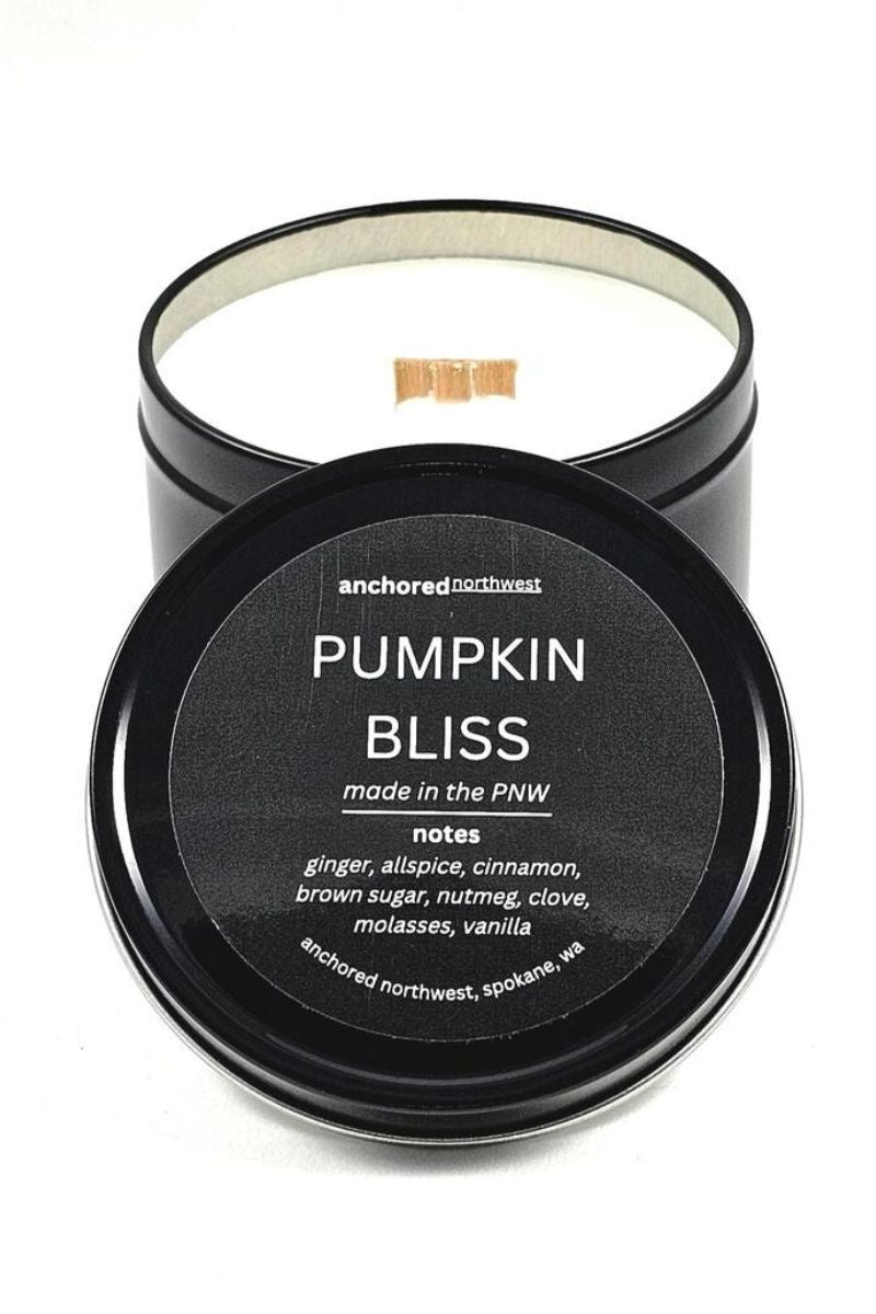 Pumpkin Bliss Wood Wick Black Soy Candle Travel