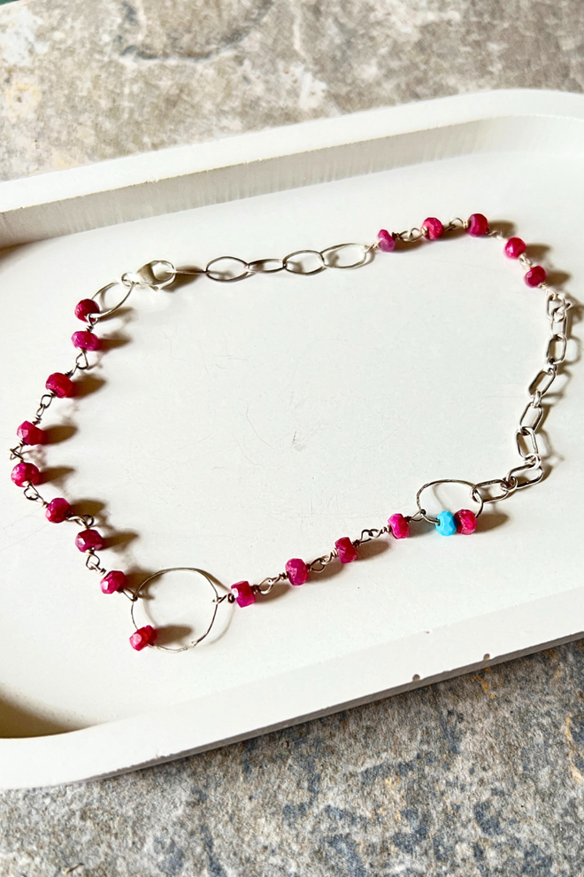 Ruby + Turquoise Anklet