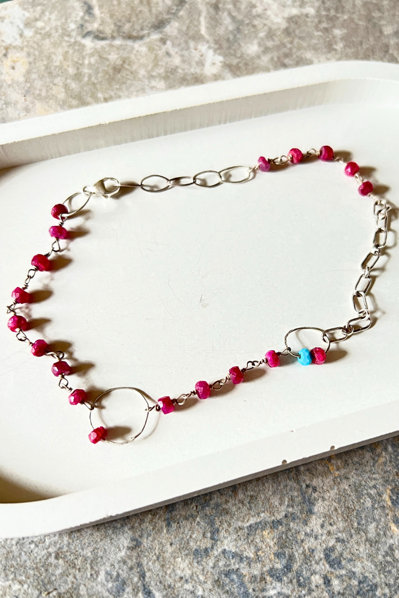 Ruby + Turquoise Anklet