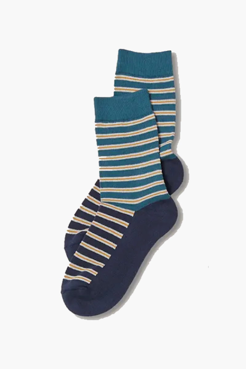 Pact Teal and Mustard Striped Socks