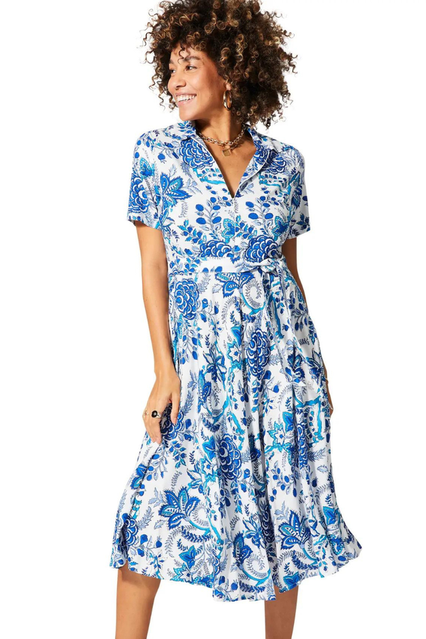 Collared Blue Floral Dress