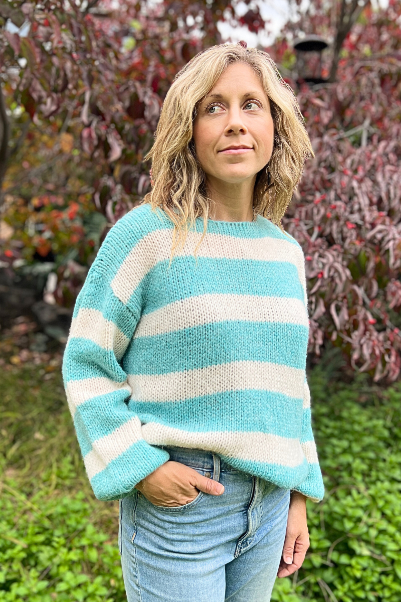 Labonite Aqua Striped Loose Knit Sweater