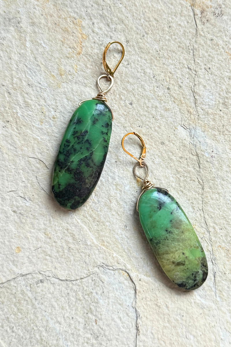 African Chysoprase Nugget Earrings