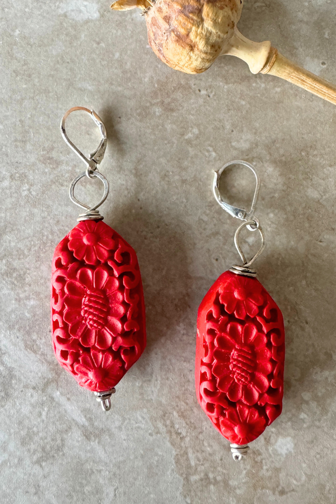 Carved Coral Earrings