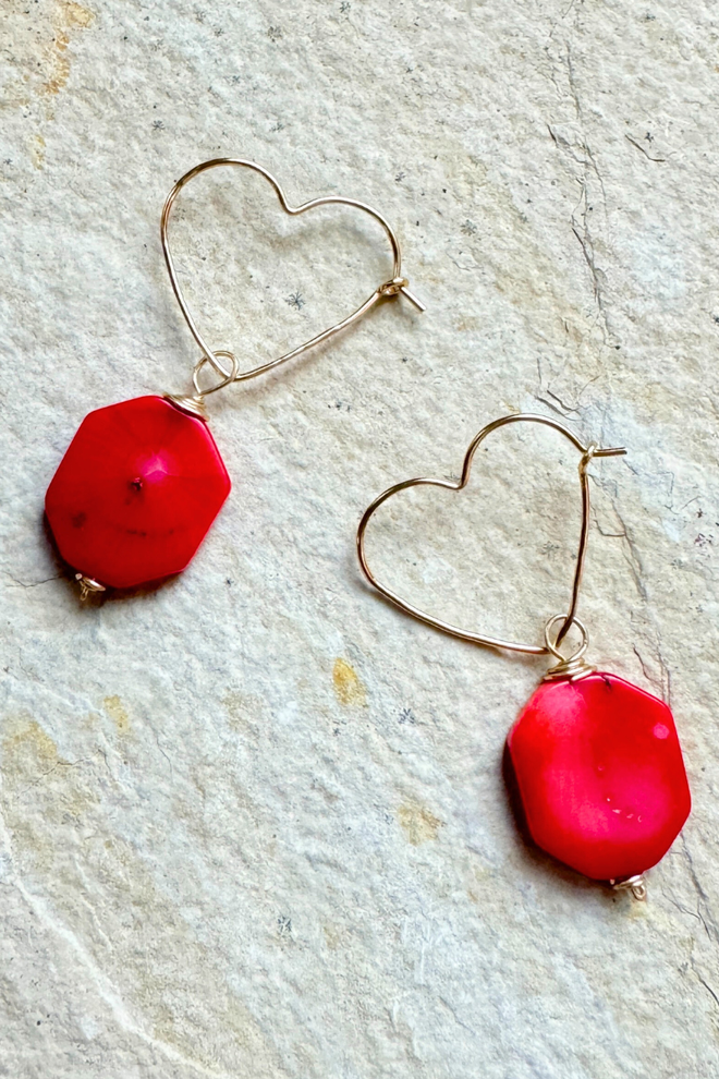 Coral Heart Earrings