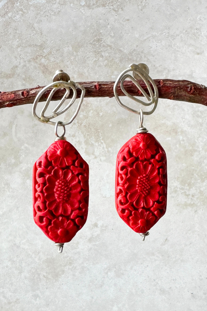 Hand Carved Coral Studs
