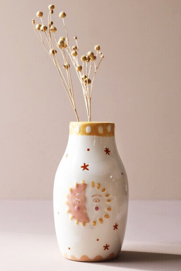 Sun and Moon Face Ceramic Posy Vase