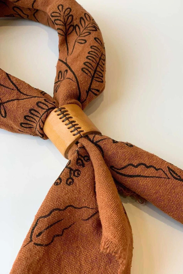 Naturally Dyed Leather Bolo Bandana Cuff