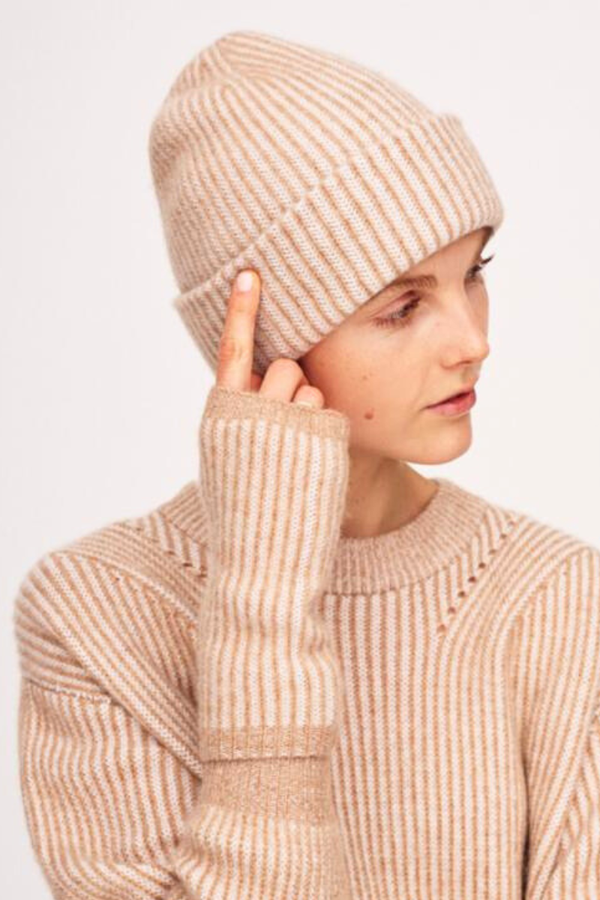 Cashmere Two Toned Ribbed Beanie