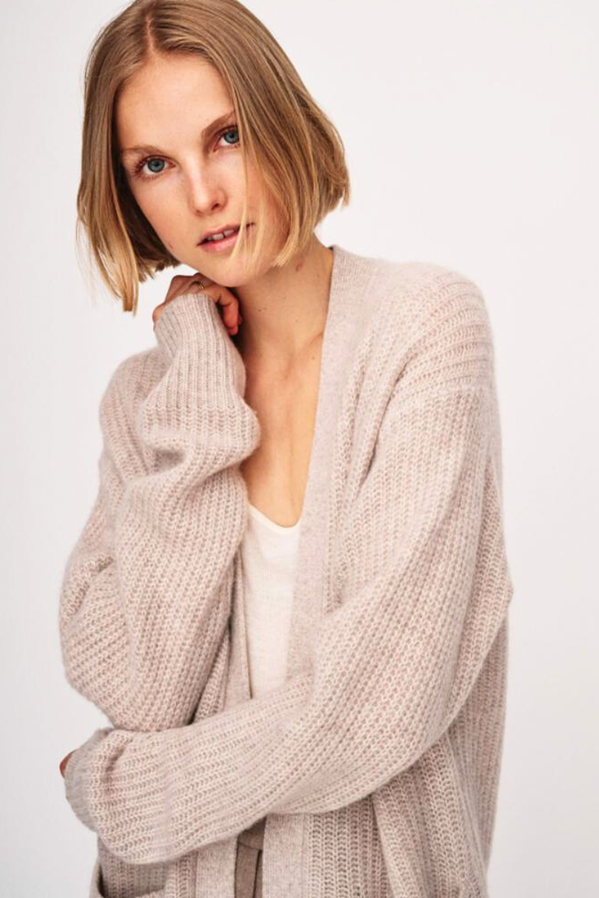 Cashmere Ribbed Open Cardigan