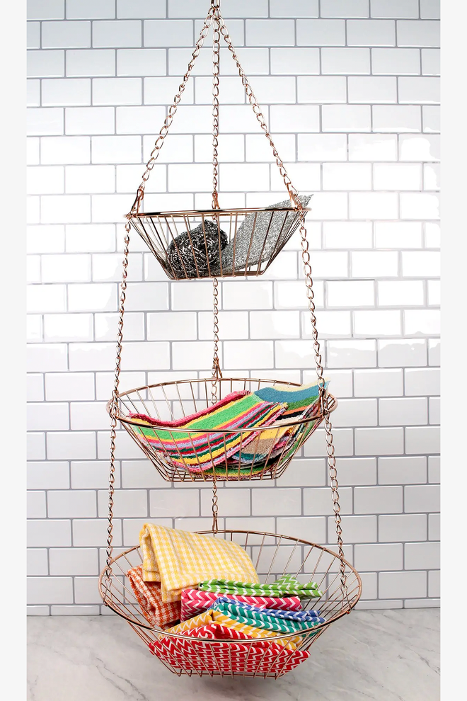 copper hanging plant basket RSVP Copper Wire 3-Tier Hanging Basket